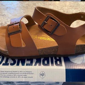 Birkenstock Milano backstrap sandals, sz 40 narrow, tan/lt brown, never worn